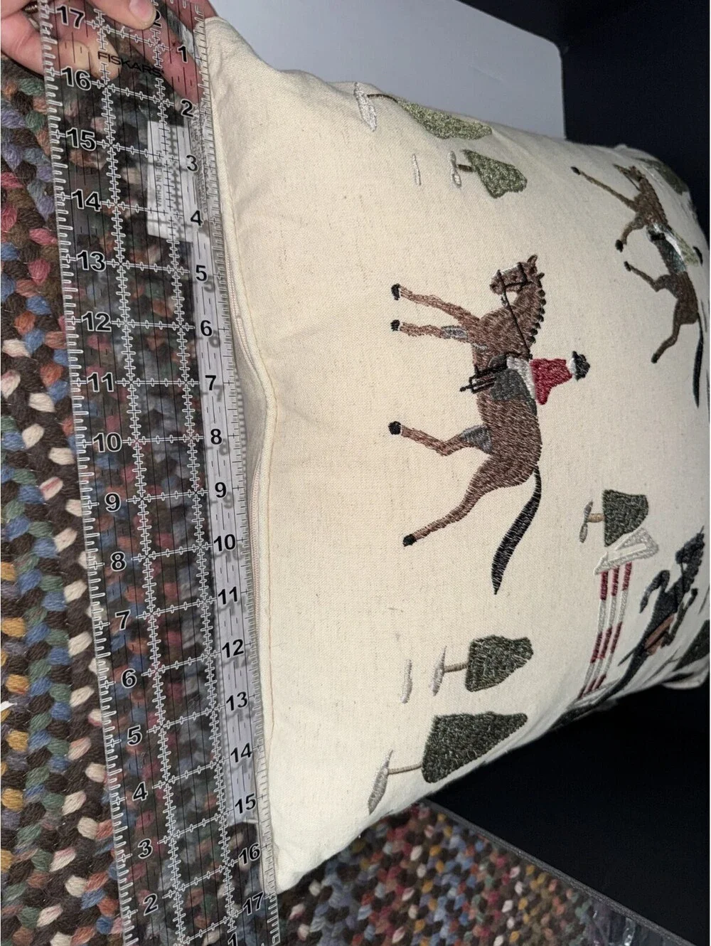Retreat by Secret Celebrity Embroidered Horse Equestrian Decorative Pillow Beige